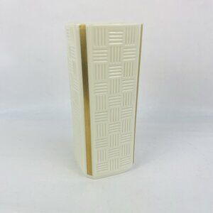 Lenox Vase Rectangular Ivory 24k Gold Woven Basket Weave Design Bud Vase Gift